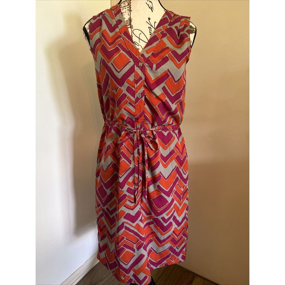 Banana Republic Tyler Sleeveless Geometric Print Dress Drawstring Waist SZ‎ 0